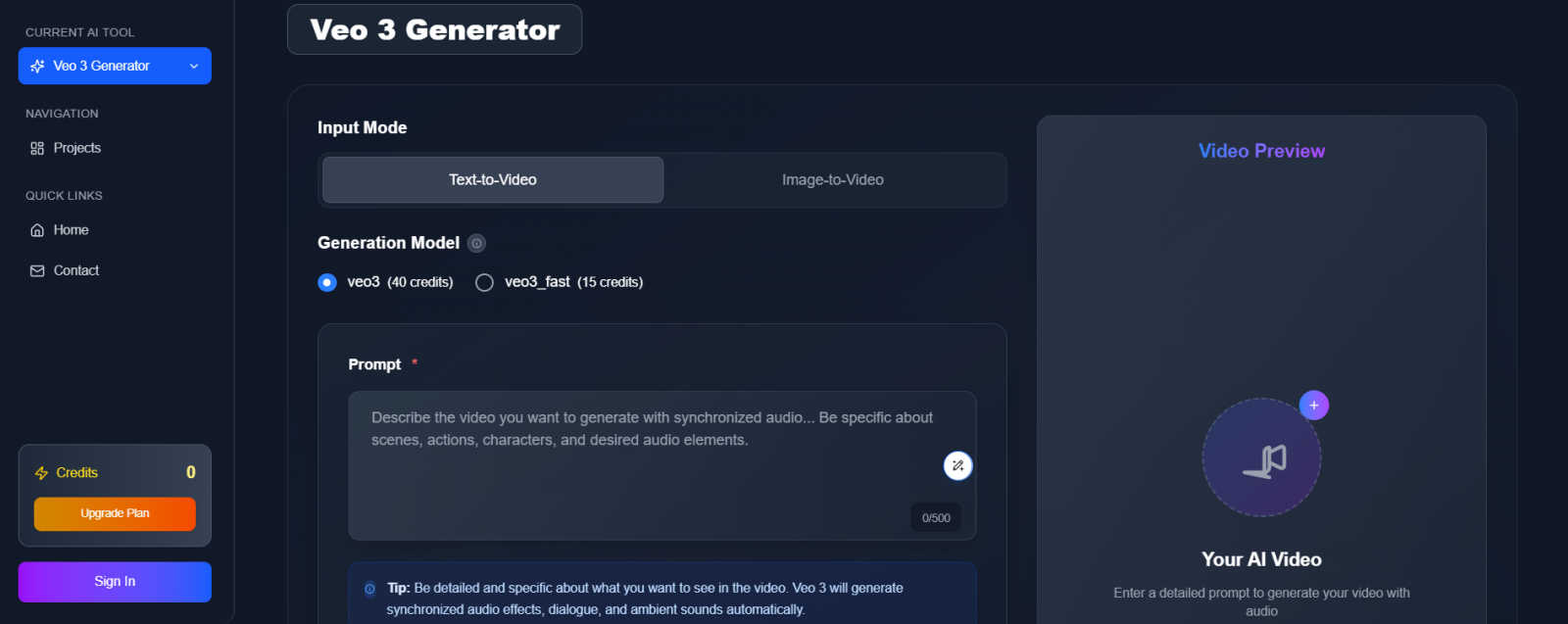 Vogue Veo 3 Generator application interface and features