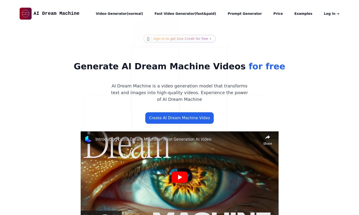 AI Dream Machine Website