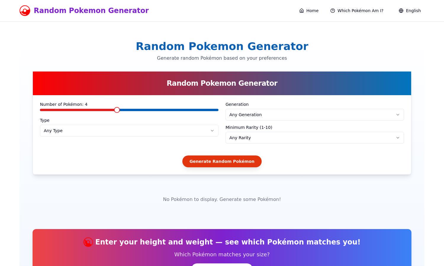 Random Pokémon Generator Website