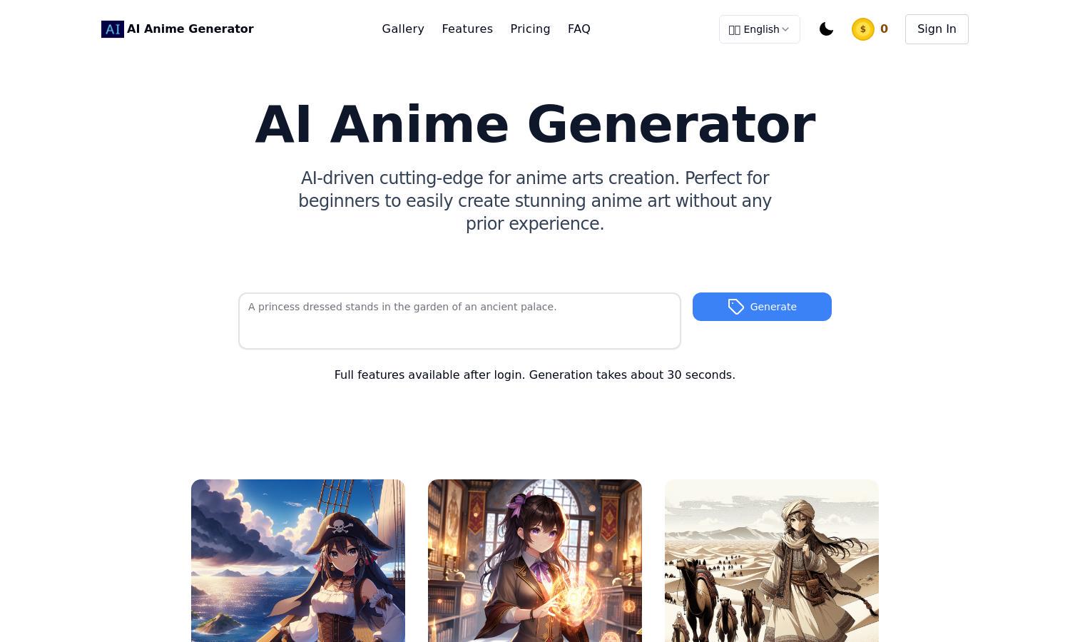 AI Anime Generator Website