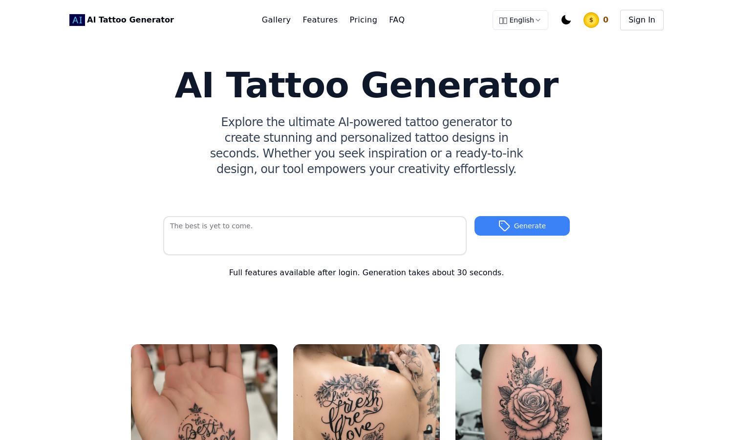 AI Tattoo Generator Website