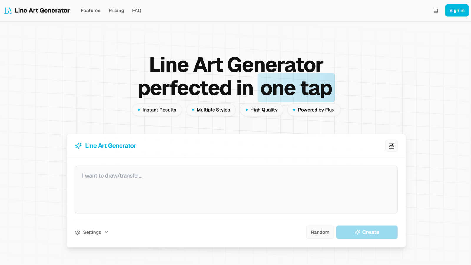 Line Art Generator application interface and features