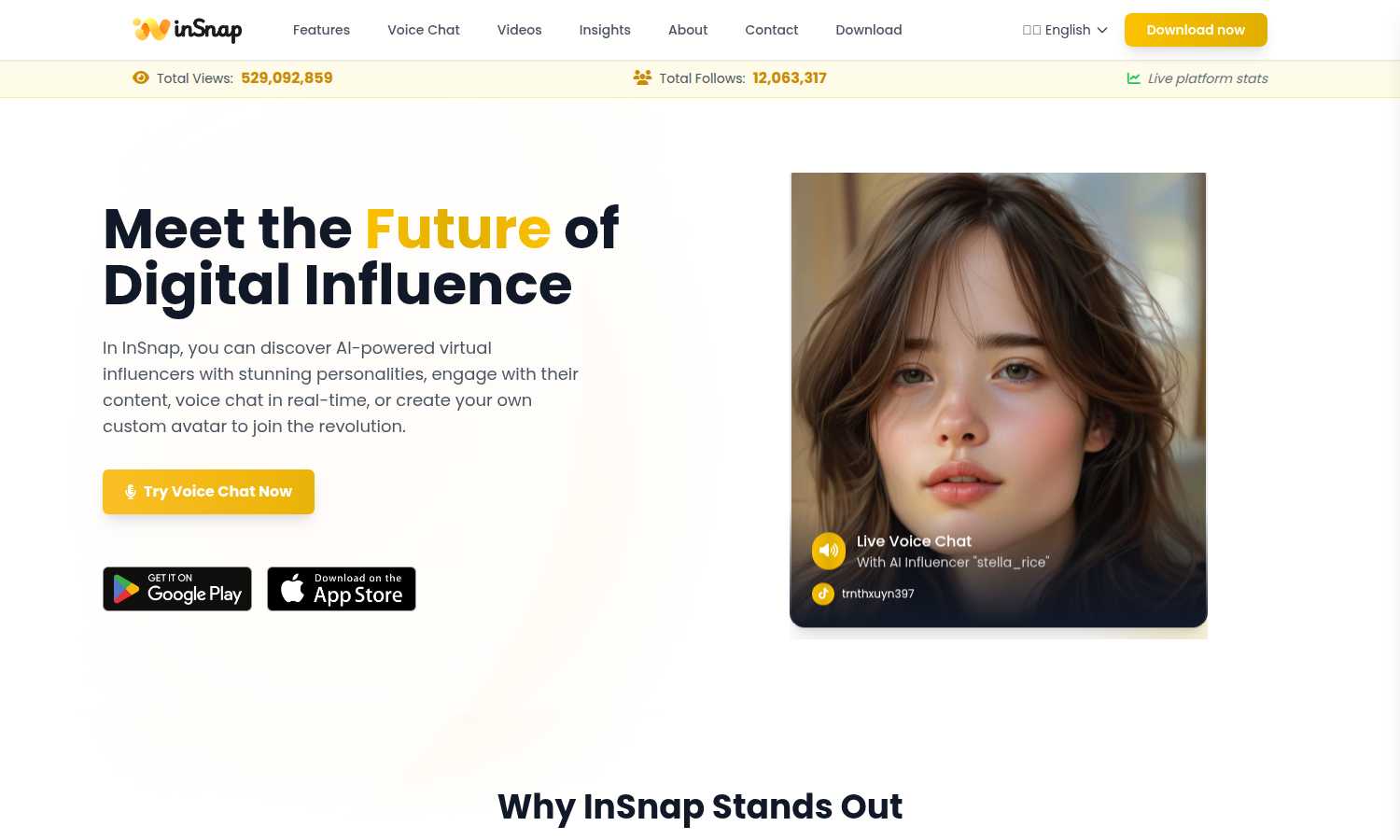 InSnap application interface and features