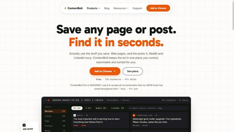 ContextBolt Bookmarks application interface and features