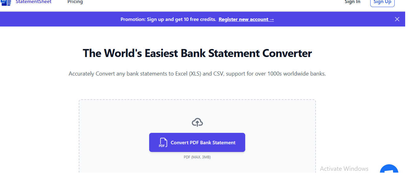 StatementSheet application interface and features
