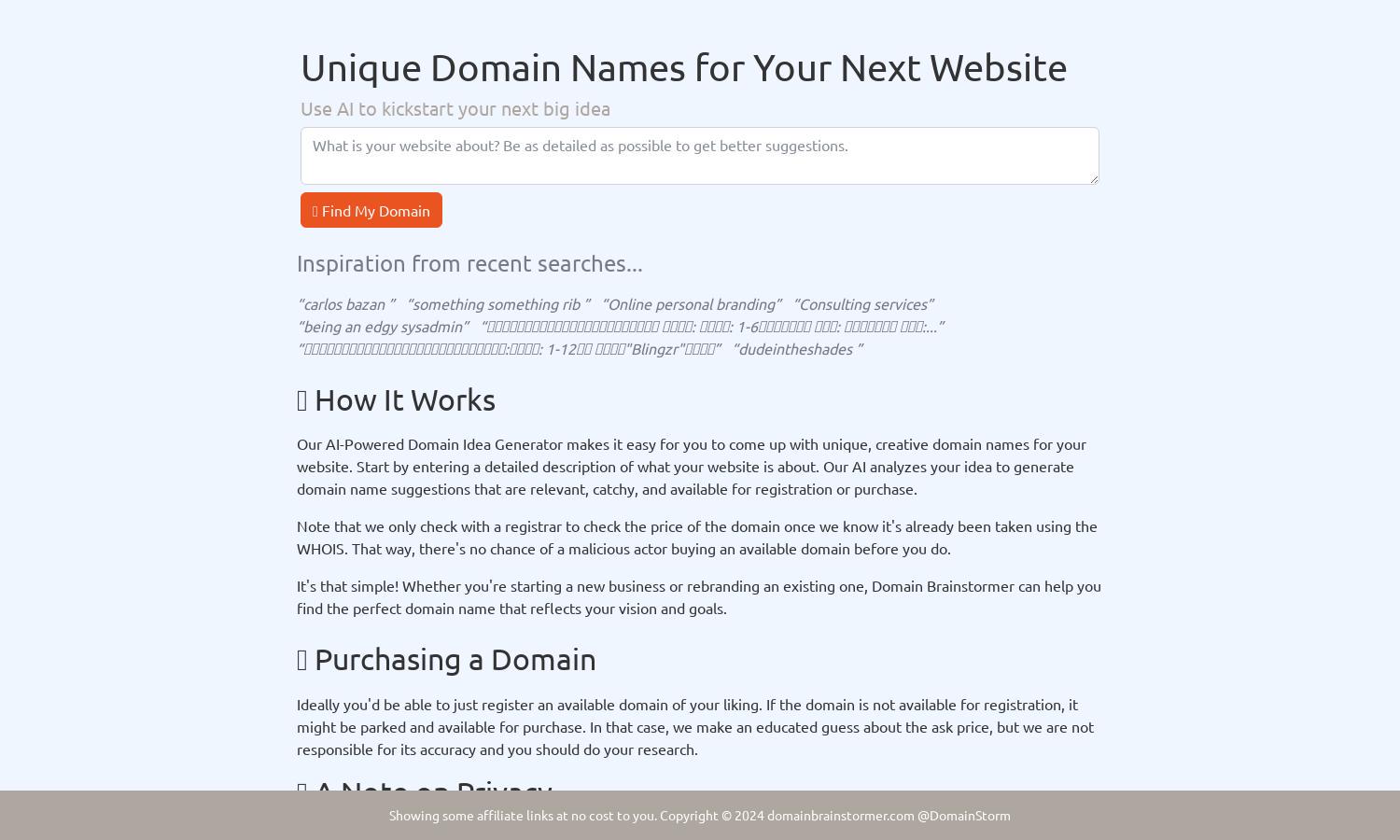 Domain Brainstormer Website