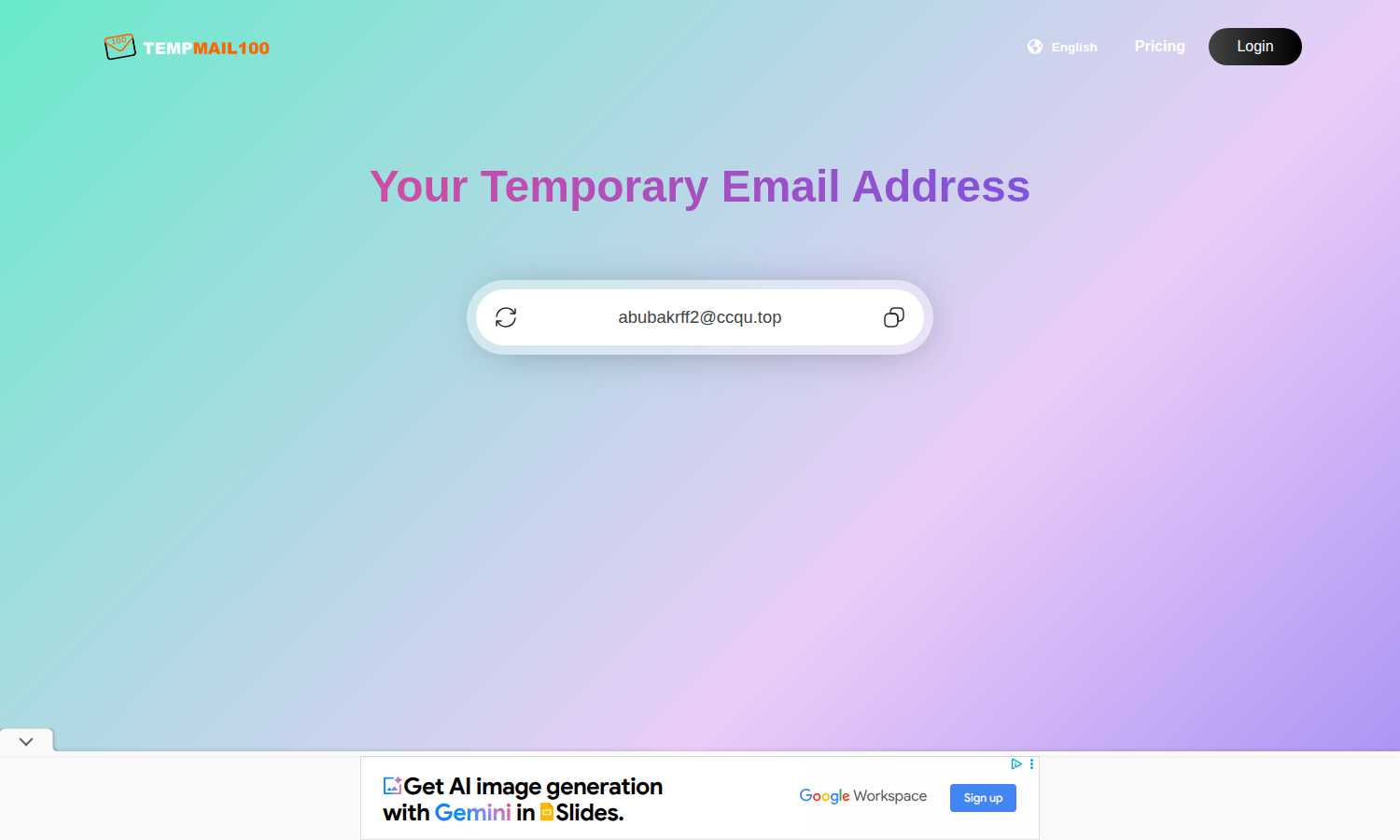 Temp Mail application interface and features