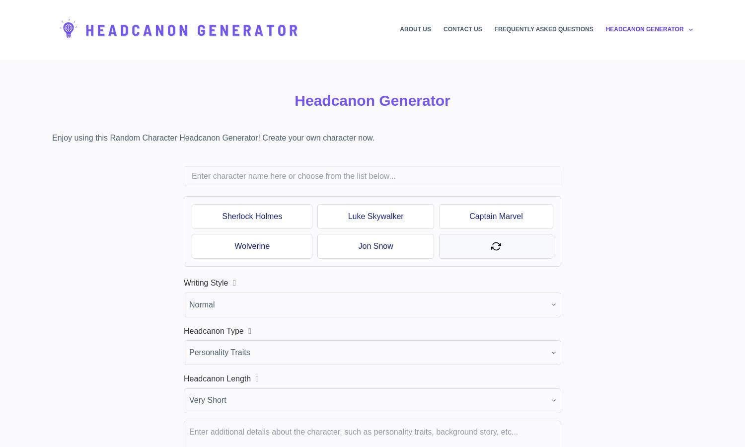 Headcanon Generator Website