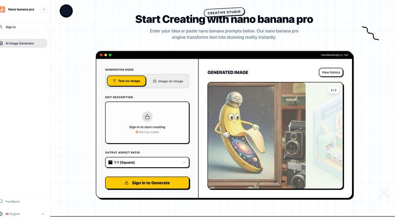 Nanobananapro application interface and features