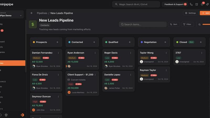 NinjaPipe application interface and features