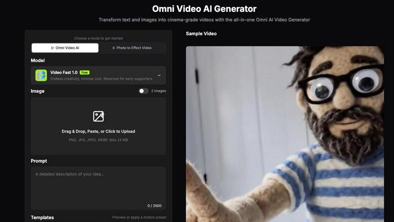 Omni Video AI Generator application interface and features