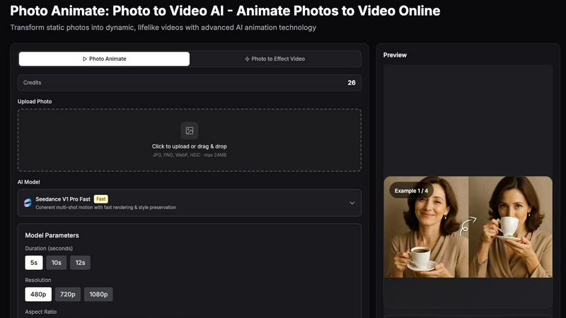 Photo Animate application interface and features