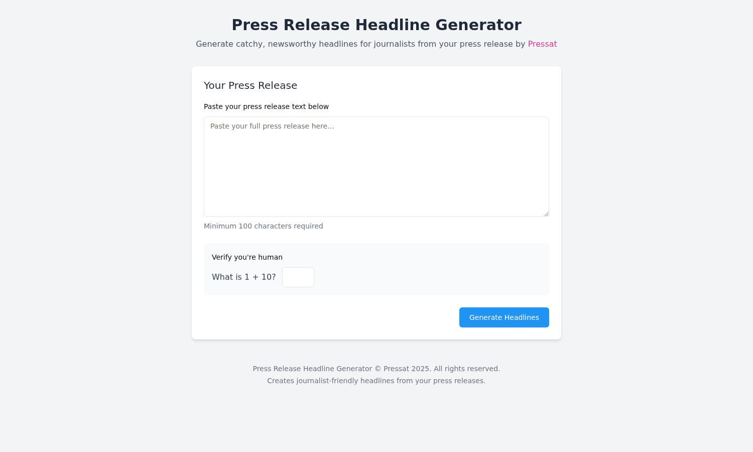 Press Release Headline Generator Website