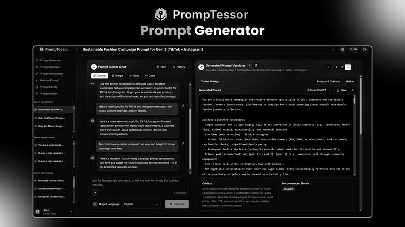 PrompTessor application interface and features