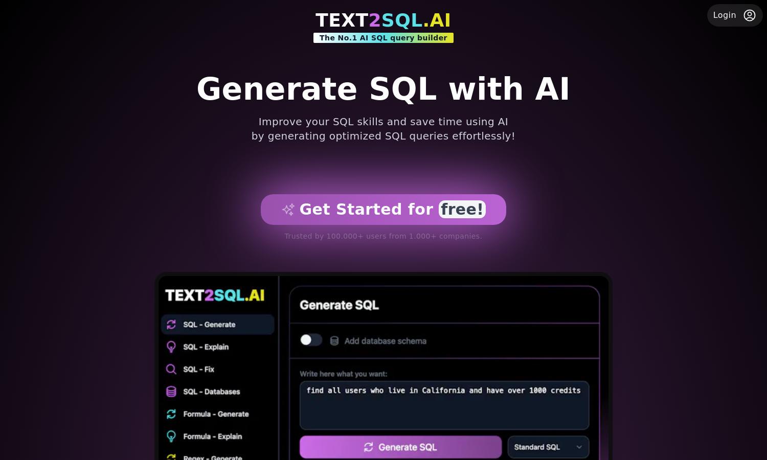 TEXT2SQL.AI Website