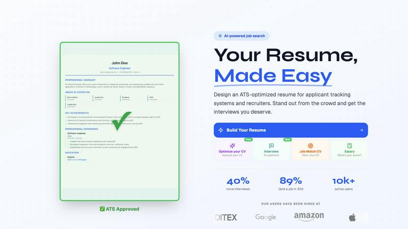 Haired CV Maker application interface and features