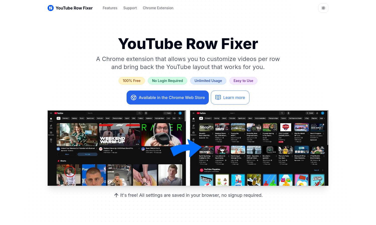 YouTube Row Fixer Website