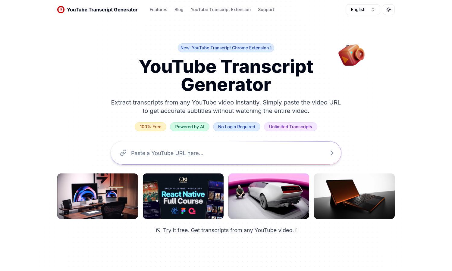YouTube Transcript Generator Website